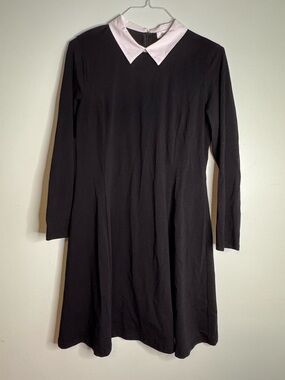 Wednesday Addams Style Black Long Sleeve Dress with White Collar (XL)